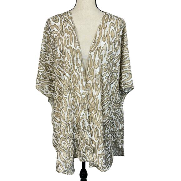 Chico’s One Size Ruana Wrap Neutral Swirl Animal Print Lace Fabric Open Sides - Picture 1 of 8